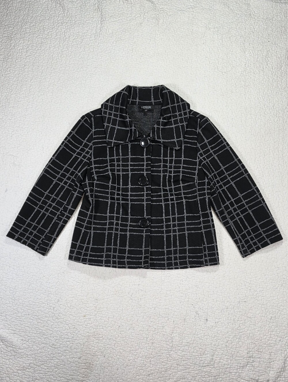 Lindor Petite Black Plaid Button-Front Women's Blazer Jacket